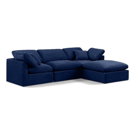 Meridian Furniture Indulge 94" Velvet L-Shaped Modular Sectional in Navy