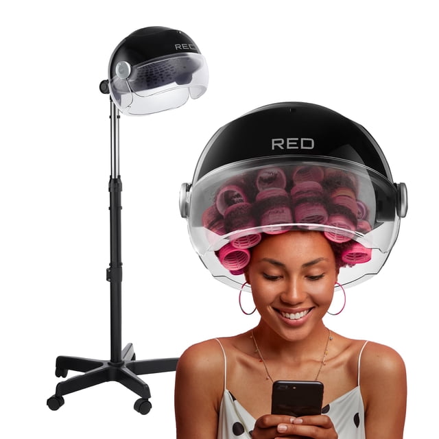 Secador de casco de cerámica RED by Kiss 3000 con temporizador digital, altura ajustable, ruedas de 360°, 3 configuraciones de temperatura, secado rápido, casco cómodo, ideal para uso en casa y salón