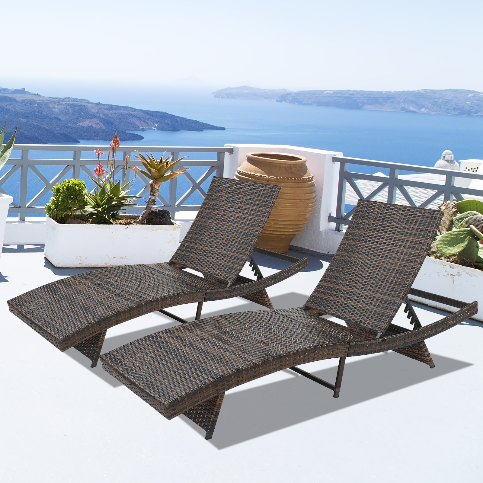 Patio Chaise Lounge Furniture, 5-Position Adjustable Cushioned Rattan Chaise, PE Wicker Backrest Lounger Chair, Suitable for Pool Balcony Deck Yard Garden, B27 - image 4 of 9