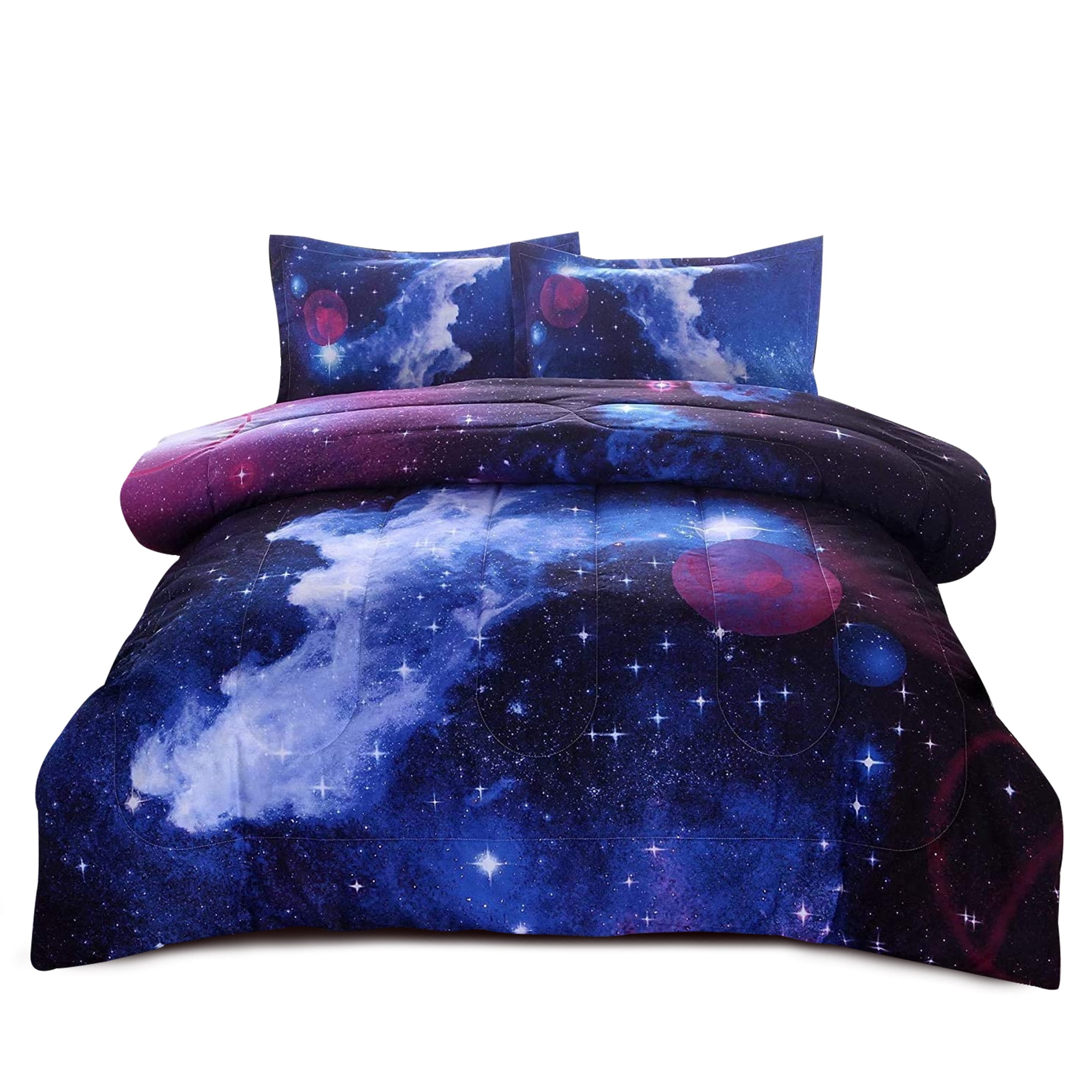 NTBED Galaxy Comforter Set Outer Space Bedding Sets 3D Printed Space Quilt Set Twin Size for Kids Blue