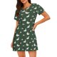 thumbnail image 1 of Balery Colorful Mallard Duck Camisón de manga corta con cuello redondo para mujer, cómodo y elegante., 1 of 6
