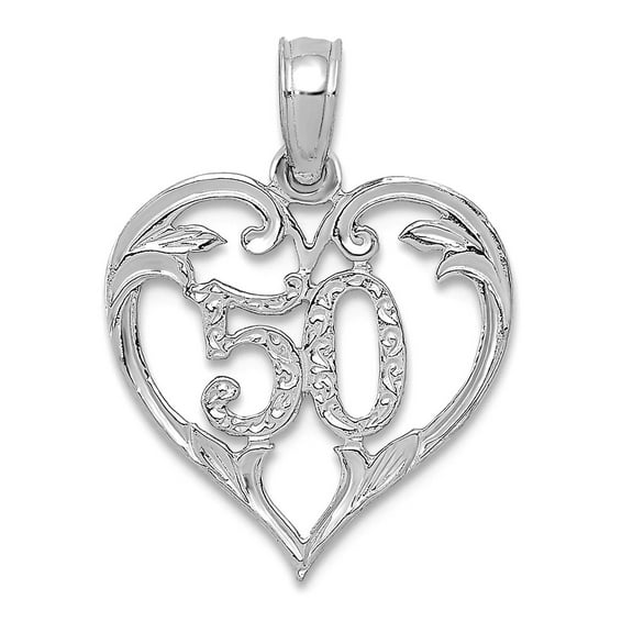 14k White Gold 50 In Love Heart Cut-out Pendant Necklace 19x14mm Wide Pendant for Women - .7 Grams