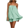 thumbnail image 2 of SOOMLON Cooling Pajamas for Women Plus Size Flowy Sleepwear Set Strapless Ruffle Top Solid Summer Two Piece Nightwear, 2 of 6
