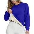 thumbnail image 2 of lcziwo Fleece Sherpa Lined Sweatshirts for Women Fall Winter Warm Crewneck Workout Tops Solid Color Casual Pullover Loungewear, Blue, S, 2 of 6