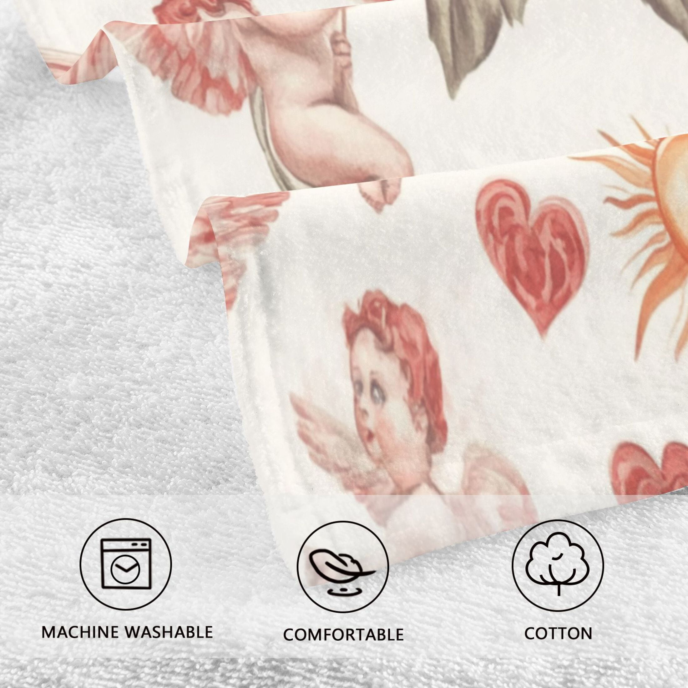 2 Pcs Absorbent Face Towel Bath Hand Towels Soft Breathable Cotton Towel Set for Bathroom Kitchen Hotel Spa Decor Watercolor Red Roses