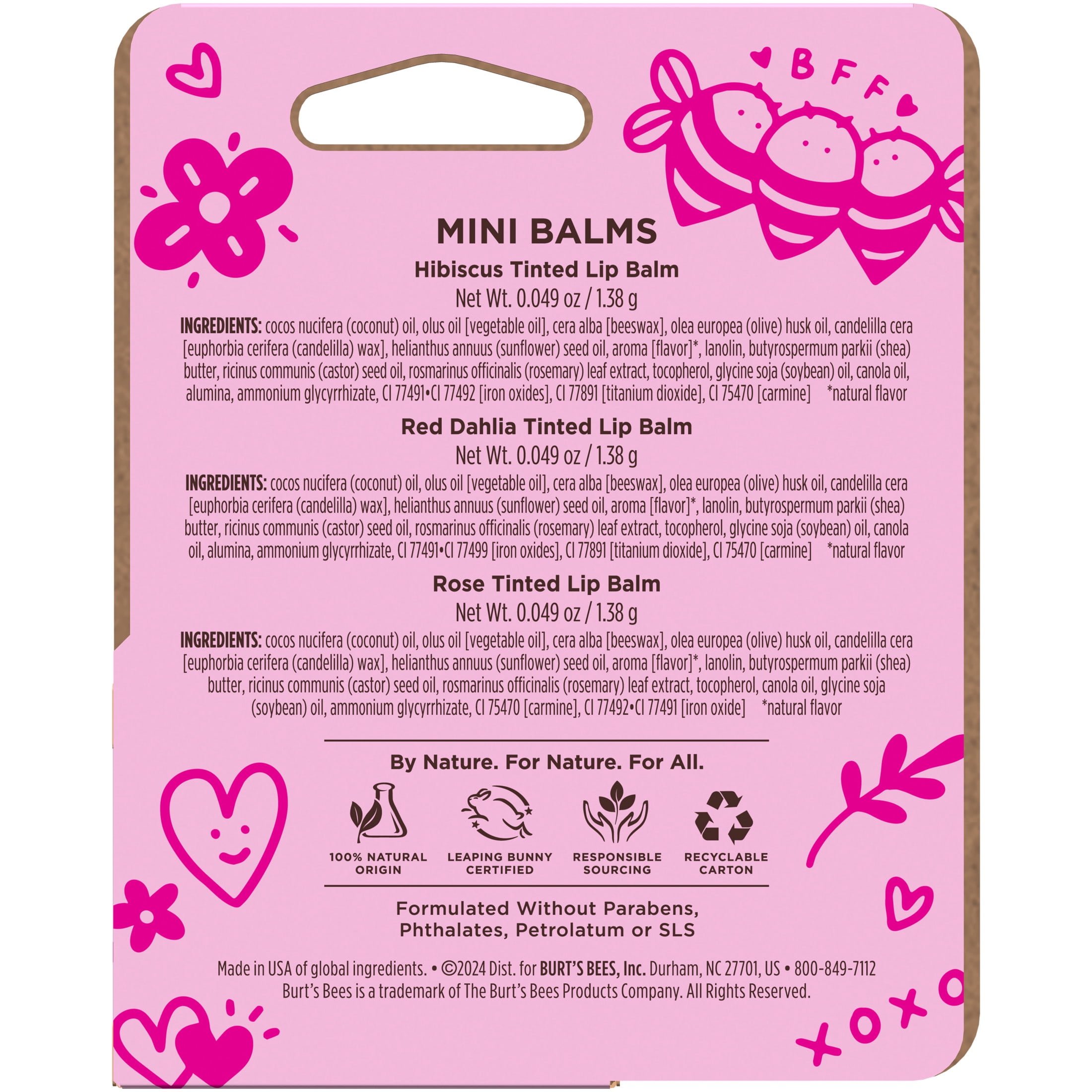 Burts Bees Bee My Galentine Minis Tinted Lip Balm Gift Set, 3-Pack, 0.049 oz.