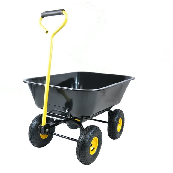 Folding Garden Dump Truck - 10 Inch Pneumatic Tire Steel Frame Cart - Heavy Duty Utility Wagon for Yard, Lawn, Garden, Outdoor Use