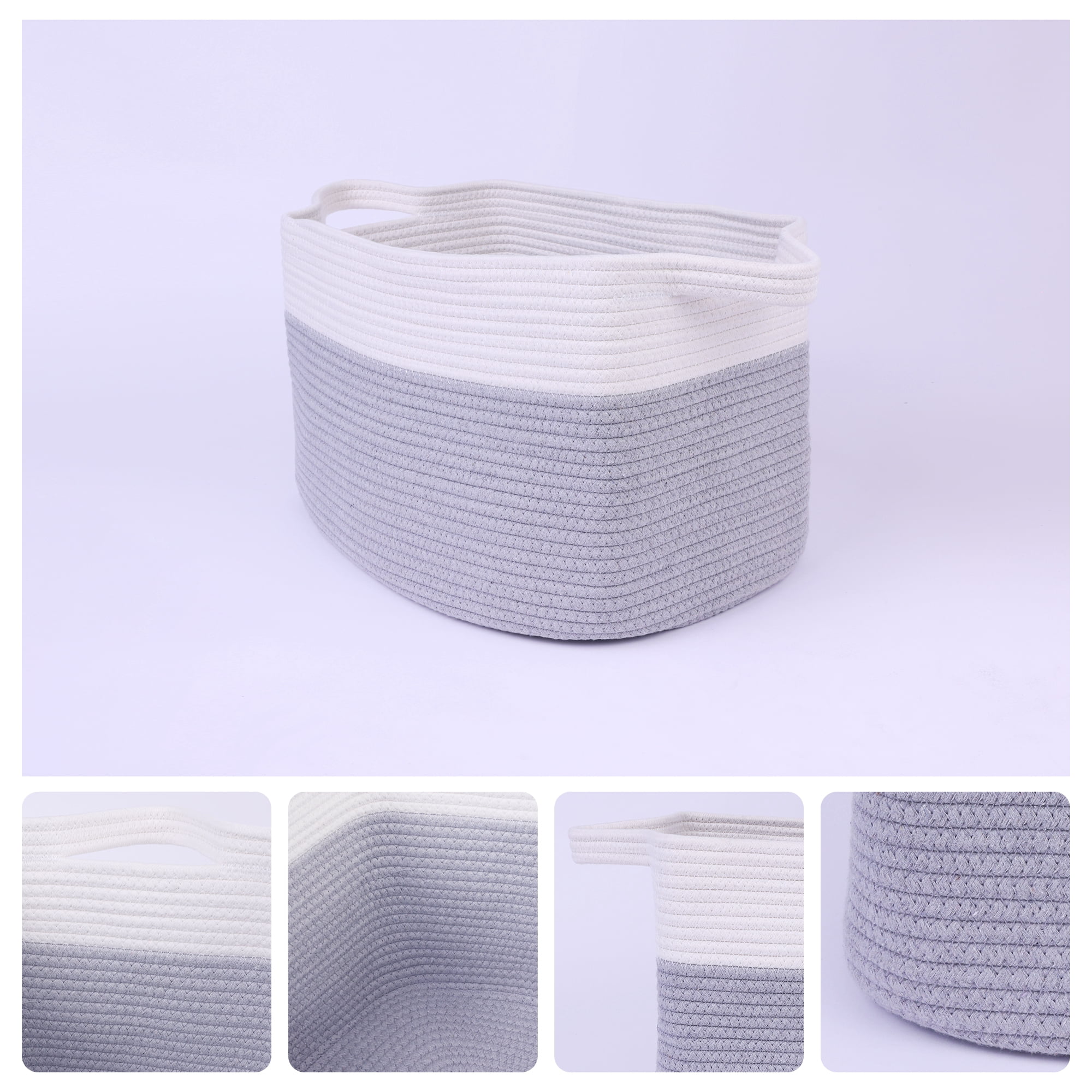 Unique Bargains Woven Storage Basket with Handle Shelf Storage Bin for Home White Grey