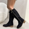 thumbnail image 6 of Black Booties TKYCMSUAKI Women's Faux Suede Knee High Boots Side Zipper Flat Low Heel Boot Shoes Pointed Toe Stretch Pull On Winter Boots, 6 of 9