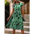 thumbnail image 2 of Cuteduck Womens Summer Belted Waist Dress Geometric Print Cap Sleeve Fashion Pleated Skirt S-XL, 2 of 6