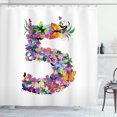 thumbnail image 1 of Number Shower Curtain, Floral Spring Five Years Anniversary Marriage Wedding Wreath Style Blossom Butterfly, Fabric Bathroom Set with Hooks, 69W X 84L Inches Extra Long, Multicolor, by Ambesonne, 1 of 3