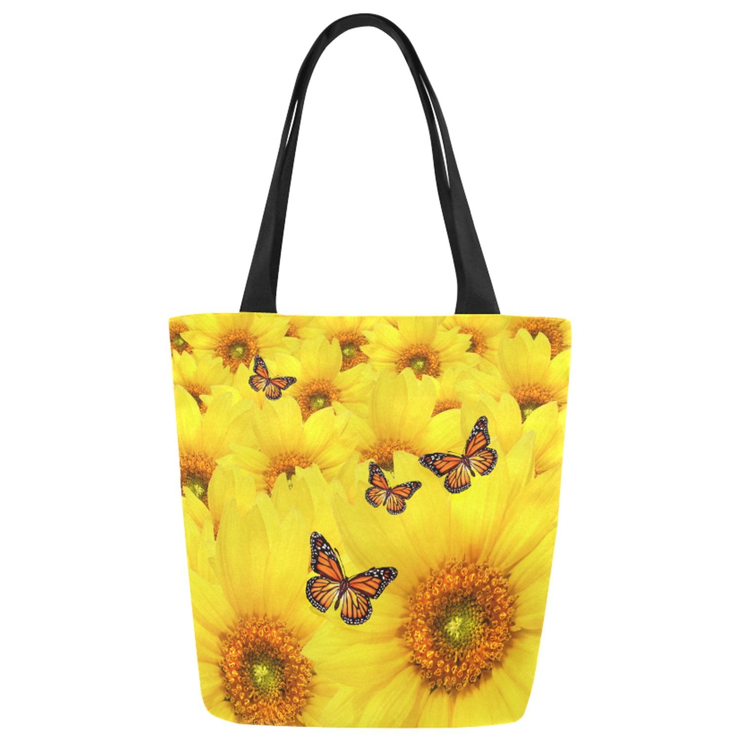 ASHLEIGH Sunflower Butterflies Canvas Tote Bag Shoulder Handbag Grocery ...