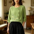 thumbnail image 6 of Kezqiaxn Blouses for Women Dressy Embroidery Half Sleeve Crew Neck Casual Loose Shirts Summer Tops Plus Size Fashion, 6 of 6