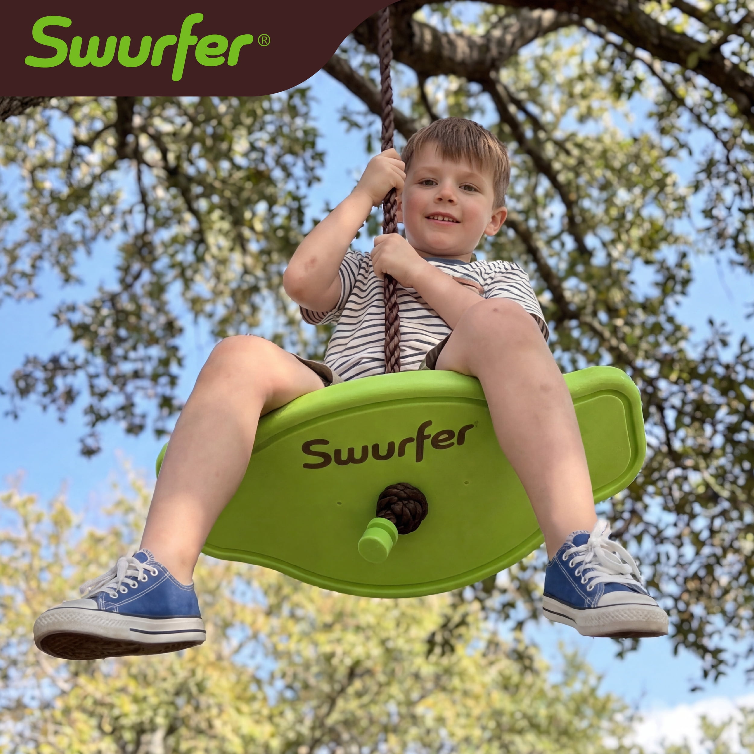Swurfer Tree Swing Sets for Backyard - Outdoor Swing Seat for Kids, Swingset Outdoor Playset, Easy Installation, Durable, Heavy Duty Braided Rope, Weatherproof, Up to 150 lbs, Ages 4+, Green/Brown