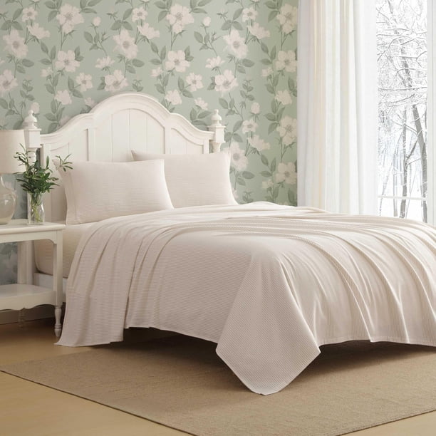 Sábanas de franela Laura Ashley de tamaño completo con rayas de Oxfordshire