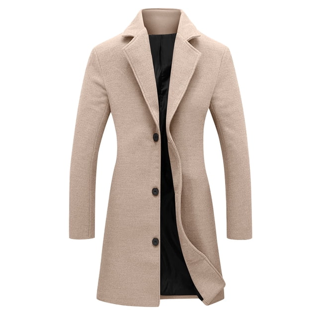 Long Coat Women Solid Stand Collar Pocket Breasted Pea