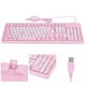 thumbnail image 3 of Teclado ultrafino rosa, USB con cable largo, adorable patrón de gato de dibujos animados, resistente al agua, altura ajustable, ergonómico, Universal Vogacara EL011773-00, 3 of 4