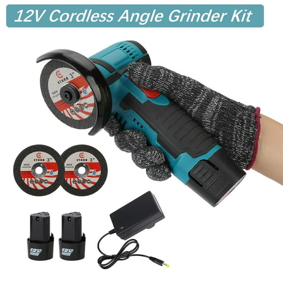 ZNNT 12V Cordless Angle Grinder Kit, Ginding disc 3 Inch 19500 rpm w/ 2* 1.5Ah Battery for Cutting, Polishing, Grinding, Rust Removal