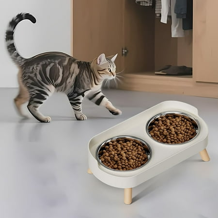 Upgraded Bowl Tipping Stainless Steel Double Bowl Dog Bowl Basin Food Basin Cervical Protection For Pets Feeding Anti-Slip Elevated Healthy Design W