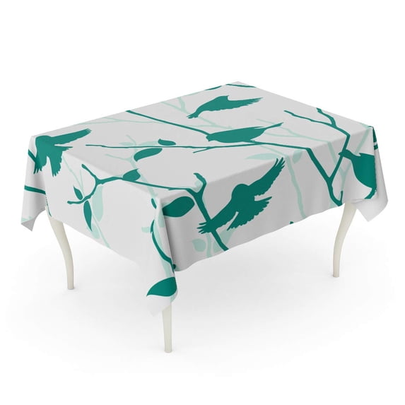 LADDKE Blue Beautiful Birds and Twigs Spring Silhouettes Bush Decoupage Tablecloth Table Desk Cover Home Party Decor 60x120 inch