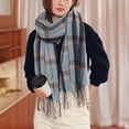 thumbnail image 5 of Clearance! Baberdicy Women's Autumn and Winter Colorful Plaid Shawl Thickening Warm Fringe Scarf Scarf Blue, 5 of 9