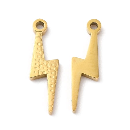 10pcs Ion Plating(IP) 316L Surgical Stainless Steel Pendants Nickel Free Lightning Bolt Charm Textured Real 18K golden Plated 15.7x4.5x1.3mm Hole: 1.2mm
