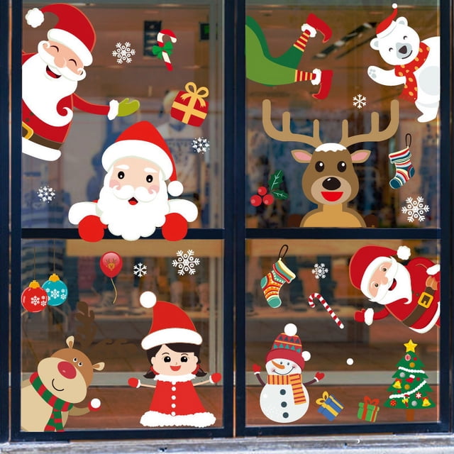 Pegatinas navideñas, decoraciones para centros comerciales, pegatinas para ventanas de vidrio, diseño de escena, pegatinas estáticas de PVC, pegatinas de pared, flores para ventanas