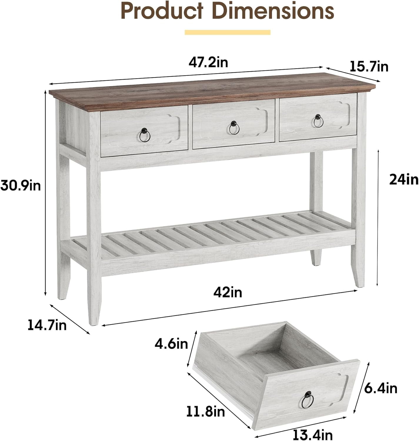 VEANERWOOD Farmhouse Entryway Table with 3 Drawers, 2-Tier Console Table with Storage for Entryway Living Room