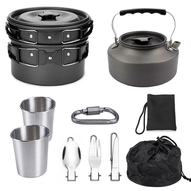 Sonducket Camping Cookware Kit Portable Cooking Equipment Pan Set Pot Outdoor Kits de desorden para acampar Negro
