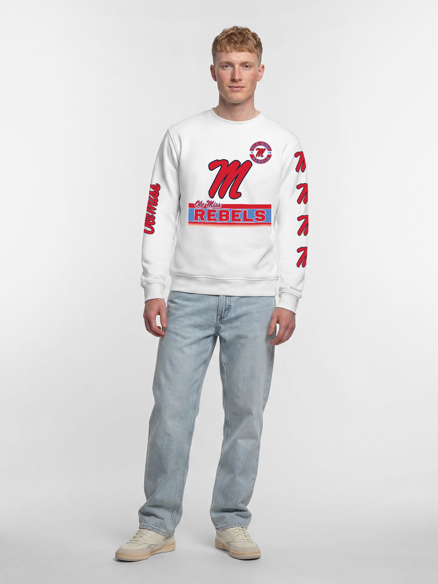 Ole Miss Rebels Reebok Mens White Crew Sweatshirt