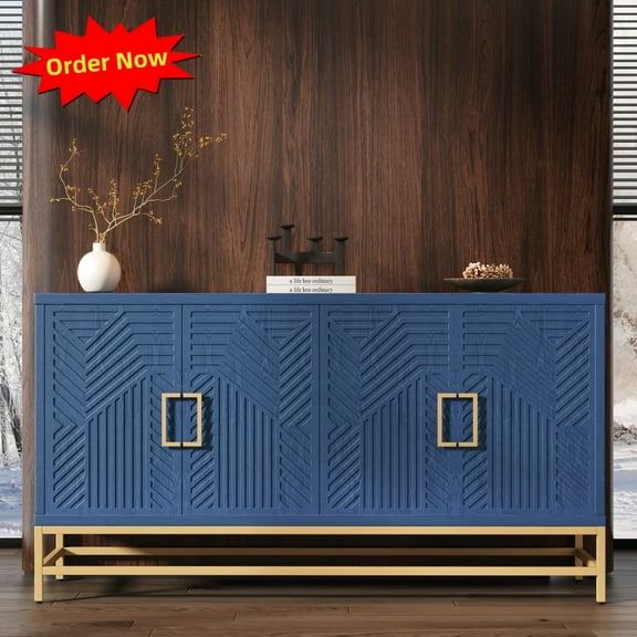 Tcbosik Sideboard Buffet Cabinet, 59.8" Accent Storage Cabinet with Adjustable Shelves, Coffee Bar Cabinet with 4 Doors, Modern Credenza for Living Room, Kitchen, Navy