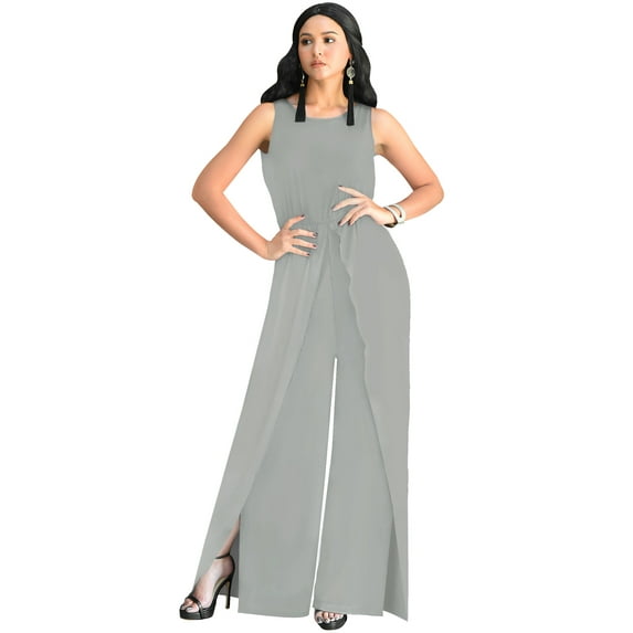 KOH KOH One Piece Sleeveless Cocktail Party Wide Leg Cute Casual Long Pant Suit Romper Playsuit Jumpsuit For Women Light Gray Ash Grey Medium US 8-10 NT147