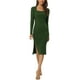 thumbnail image 2 of Vestido de suéter midi de punto acanalado de ajuste ceñido de manga larga y escote cuadrado para mujer INSPIRE CHIC en color verde, 2 of 7