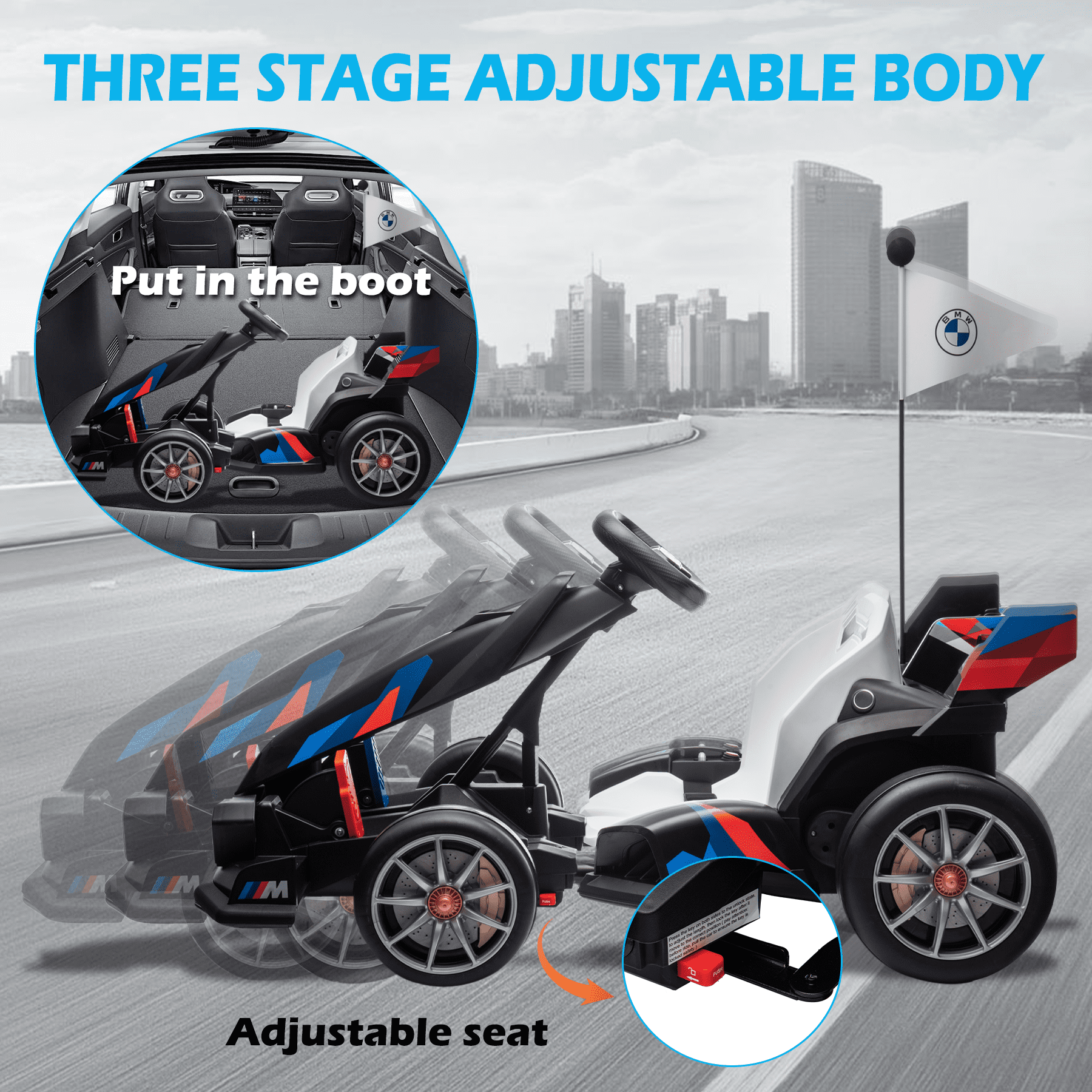 NEECHIPRO 36V Licensed BMW Electric Go Kart , 400W Powerful Motor Racing with Drift Race Pedal,for Kids Age 6+, 8mph,Black