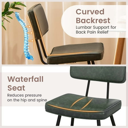 Costway Dining Chairs Set of 2 with PU Leather Cover Filled Sponge Waterfall Seats - Green