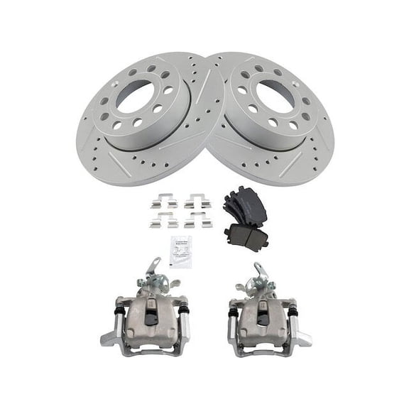 Rear Brake Pad Rotor and Caliper Set - Compatible with 2005 - 2010 Volkswagen Jetta 2006 2007 2008 2009