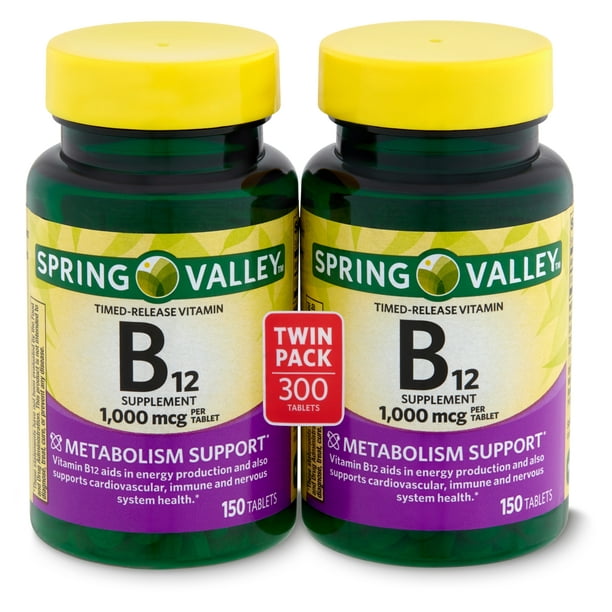 appel Pebish Afstoting Spring Valley Timed-Release Vitamin B12 Supplement Twin Pack, 1,000 mcg,  150 count, 2 pack - Walmart.com