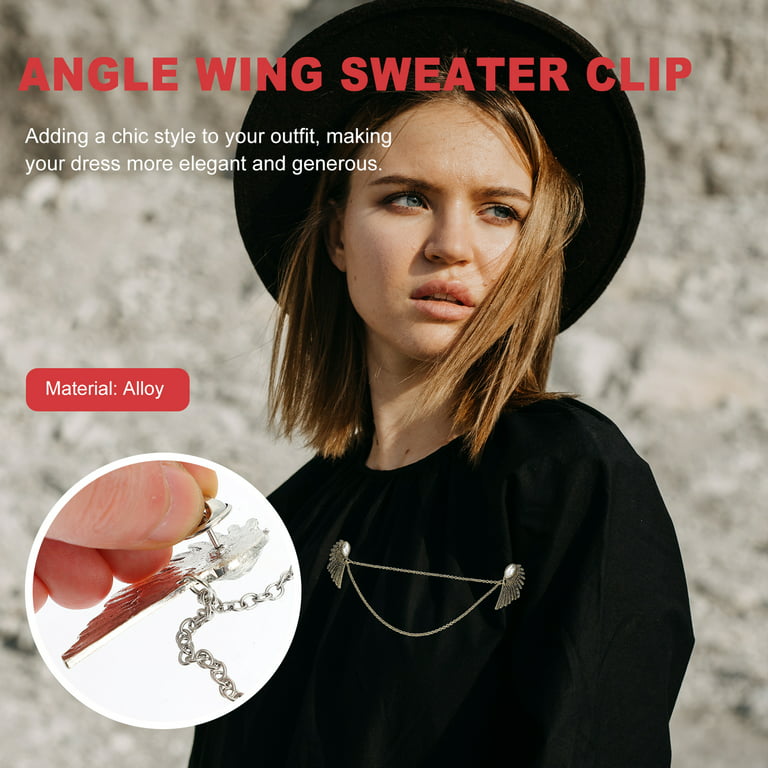 Etereauty 2pcs Sweater Clip Collar Clip Angle Wing Brooch Shirt Collar Tassel Brooch, Women's, Size: 4.80, Grey Type