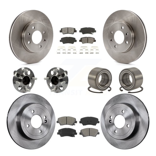 Transit Auto Front Rear Wheel Hub Bearings Assembly Disc Brake Rotors and Semi-Metallic Pads Kit (10Pc) for Car 2012-2017 Hyundai Accent - Left Right Side (Driver Passenger) KBB-106790