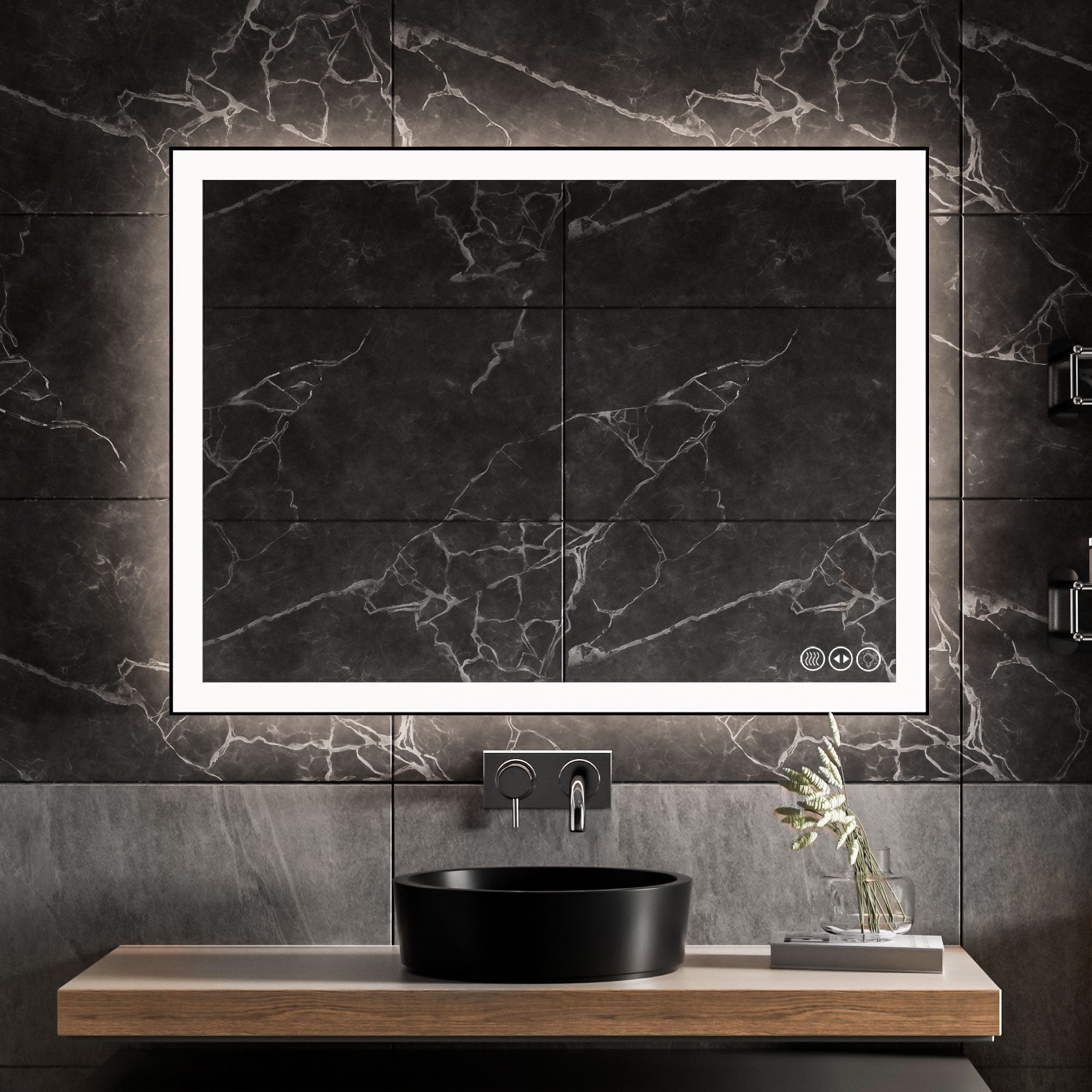 Holaki 40x32 LED Bathroom Mirror with Frame, Antifog Wall Mounted