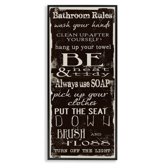 Stupell Industries Rustic Lodge Bathroom Rules Chocolate White Black Framed Giclee Art, 10 x 24, by Taylor Greene