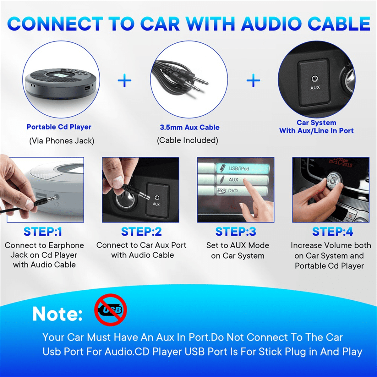 Portable Bluetooth CD Player Rechargeable Discman with Dual Speakers and Headphones  Cd Player Mp3 Player Black