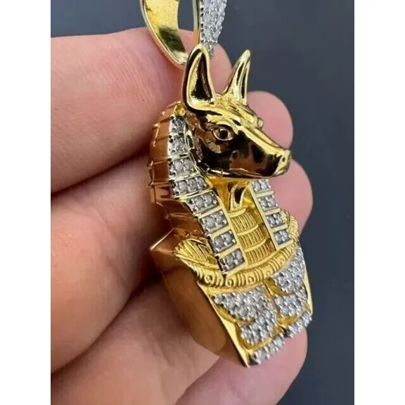 2.00Ct Round Cut Real Moissanite Men's Fox Pendant 14K Yellow Gold Plated