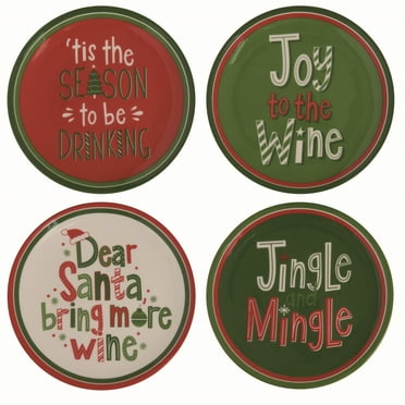 Transpac Ceramic Multicolor Christmas Small Plates Set of 4