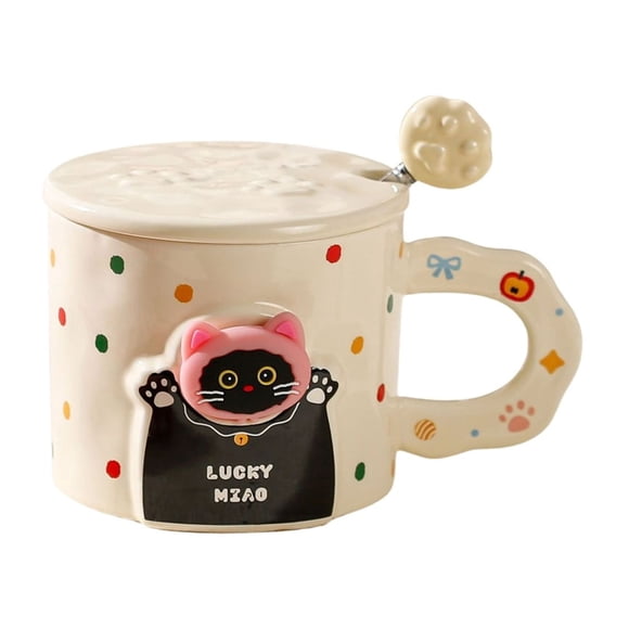 Hearth & Gear Cute Ceramic Cup With Lid And Spoon Elegant Women's Coffee Cup Suitable For Home And Use Birthday Surprise Idea Coffee Cup Set Coffee Cups Ceramic Bulk Colorful Cups for Kitchen Kitchen