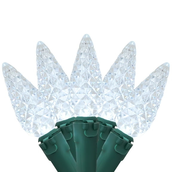 Brite Star 35ct Battery Operated Faceted LED C6 Christmas Lights Pure White - 11' Green Wire