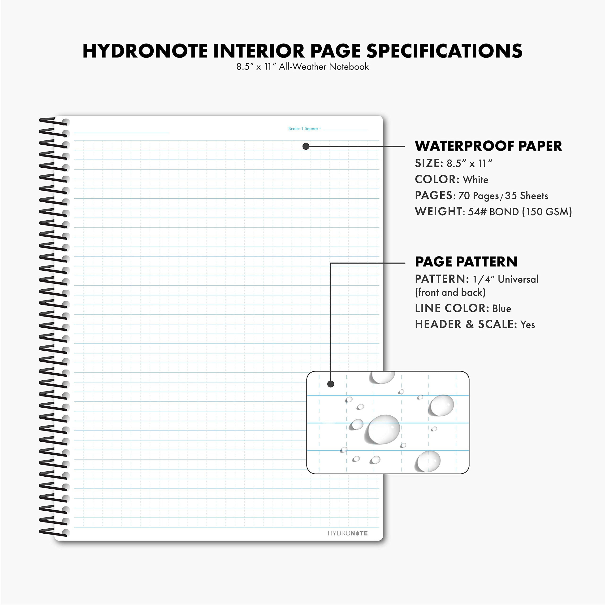 Hydronote Waterproof Side Spiral Notebook, Universal Page Pattern 11 x 8.75 x 0.5 (Dinosaurs!)