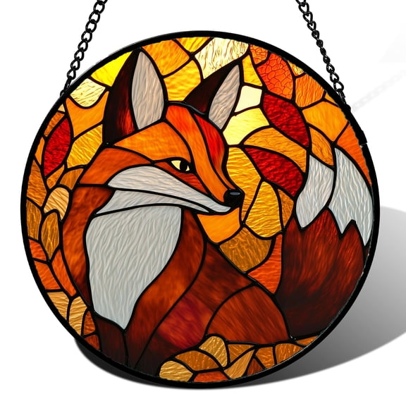 Stained Glass Window Hanging, Orange Cute Fox Suncatcher for Doors Window Home Animal Sun Catchers Decoration Mother's Day Birthday Gifts for Women, Men, and Mom