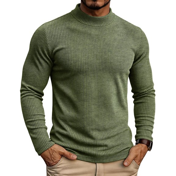 Men Fall Winter Sweater Shirts Casual Solid Standing Collar Long Sleeve Pullover Sweater