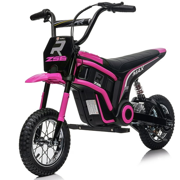 Voltz Toys Electric Dirt Bike for Kids, 24V 350W Motor, Max 24km/h Hand Accelerator and Brake Lever, 12" Air Tyre with MP3 and Suspension, Electric Motorcycle Ride-on Car for Kids (Pink)